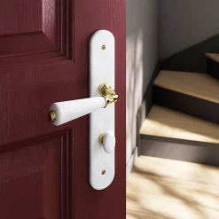 Castorama Ensemble Poignée Sur Plaque Droit à Condamnation GoodHome Porcelaine Vras Blanc L.115mm X L.45mm Entraxe 195mm