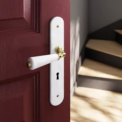 Castorama Ensemble Poignée Sur Plaque Droit Serrure GoodHome Porcelaine Vras Blanc L.115mm X L.45mm Entraxe 195mm