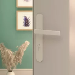 Castorama Ensemble Poignée Sur Plaque Incurvé GoodHome Primel Mat Blanc L.126mm X L.33mm Entraxe 195mm