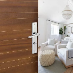 Castorama Ensemble Poignée Sur Plaque Rectangulaire à Condamnation Colan Effet Chromé Brillant Gris L.106mm X L.39.8mm Entraxe 195mm