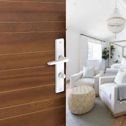 Castorama Ensemble Poignée Sur Plaque Rectangulaire à Condamnation Colan Satin Blanc L.106mm X L.39.8mm Entraxe 195mm