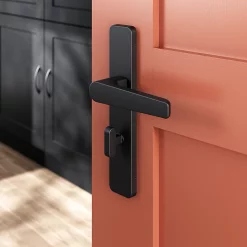 Castorama Ensemble Poignée Sur Plaque Rectangulaire à Condamnation GoodHome Kerver Effet Nickel Mat Noir L.128mm X L.42mm Entraxe 165-195mm