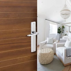 Castorama Ensemble Poignée Sur Plaque Rectangulaire Colan Effet Chromé Brillant Gris L.106mm X L.39.8mm Entraxe 195mm