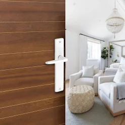 Castorama Ensemble Poignée Sur Plaque Rectangulaire Colan Satin Blanc L.106mm X L.39.8mm Entraxe 195mm