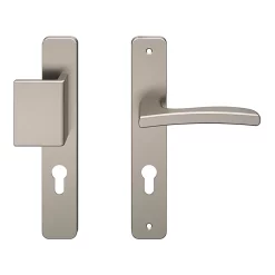 Castorama Ensemble Poignée Sur Plaque Rectangulaire GoodHome Irvil Effet Nickel Satin Gris L.x L.40mm Entraxe 195mm