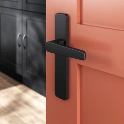 Castorama Ensemble Poignée Sur Plaque Rectangulaire GoodHome Kerver Effet Nickel Mat Noir L.128mm X L.42mm Entraxe 165-195mm