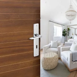 Castorama Ensemble Poignée Sur Plaque Rectangulaire Serrure Colan Effet Chromé Brillant Gris L.106mm X L.39.8mm Entraxe 195mm