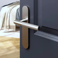 Castorama Ensemble Poignée Sur Plaque Rond GoodHome Irus Effet Nickel Satin Gris L.150mm X L.42mm Entraxe 165-195mm