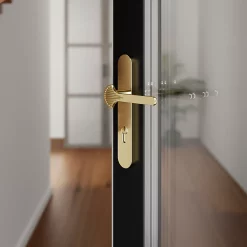 Castorama Ensemble Poignée Sur Plaque Rond GoodHome Rubian Effet Laiton Doré L.130mm X L.40mm Entraxe 195mm