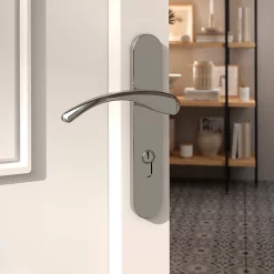 Castorama Ensemble Poignée Sur Plaque Rond GoodHome Ruis Effet Chromé Gris L.138.5mm X L.40mm Entraxe 195mm