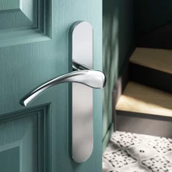 Castorama Ensemble Poignée Sur Plaque Rond GoodHome Ruis Effet Chromé Gris L.138.5mm X L.42mm Entraxe 165-195mm