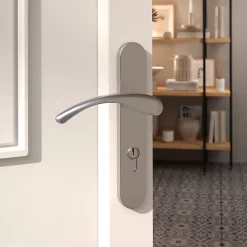 Castorama Ensemble Poignée Sur Plaque Rond GoodHome Ruis Effet Nickel Satin Gris L.138.5mm X L.40mm Entraxe 195mm