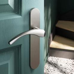 Castorama Ensemble Poignée Sur Plaque Rond GoodHome Ruis Effet Nickel Satin Gris L.138.5mm X L.42mm Entraxe 165-195mm