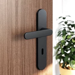 Castorama Ensemble Poignée Sur Plaque Rond Serrure GoodHome Minzh Effet Nickel Mat Noir L.120mm X L.42mm Entraxe 165-195mm