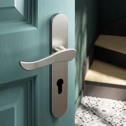 Castorama Ensemble Poignée Sur Plaque Rondcylindre GoodHome Armel Effet Nickel Satin Gris L.130mm X L.42mm Entraxe 165-195mm