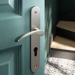 Castorama Ensemble Poignée Sur Plaque Rondcylindre GoodHome Beare Effet Nickel Satin Gris L.110.5mm X L.40mm Entraxe 195mm