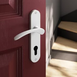 Castorama Ensemble Poignée Sur Plaque Rondcylindre GoodHome Beare Mat Blanc L.110.5mm X L.40mm Entraxe 165mm