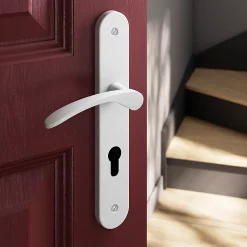 Castorama Ensemble Poignée Sur Plaque Rondcylindre GoodHome Beare Mat Blanc L.110.5mm X L.40mm Entraxe 195mm