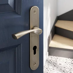 Castorama Ensemble Poignée Sur Plaque Rondcylindre GoodHome Breage Effet Laiton Satin Doré L.120.5mm X L.40mm Entraxe 195mm