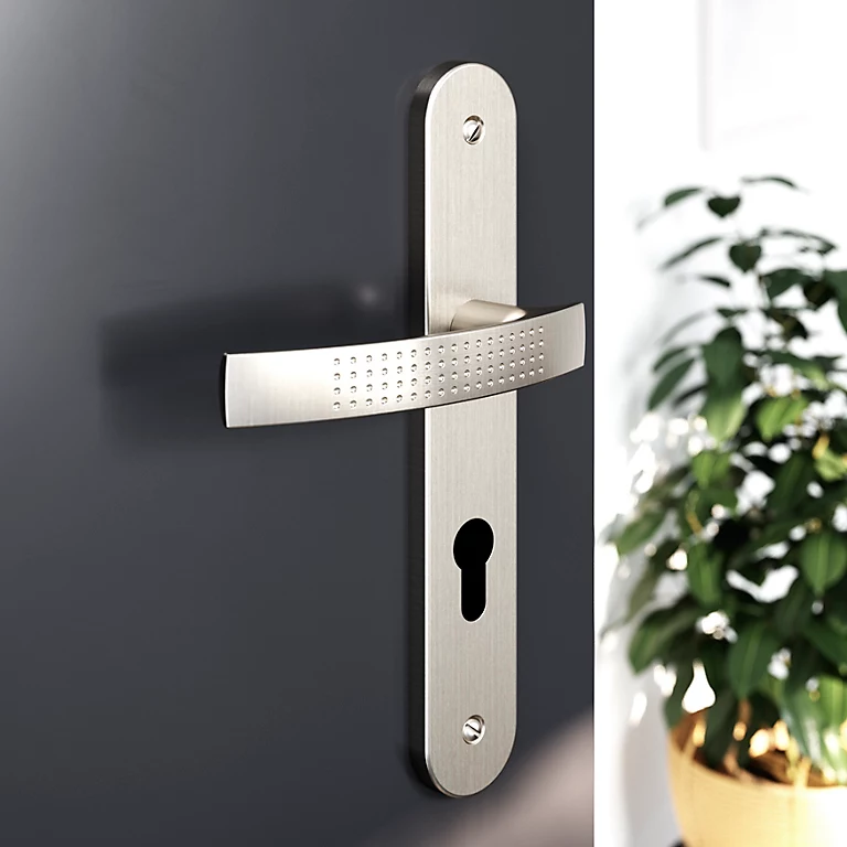 Castorama Ensemble Poignée Sur Plaque Rondcylindre GoodHome Diss Effet Nickel Satin Gris L.139mm X L.40mm Entraxe 195mm 1 Castorama Ensemble Poignée Sur Plaque Rondcylindre GoodHome Diss Effet Nickel Satin Gris L.139mm X L.40mm Entraxe 195mm