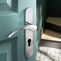 Castorama Ensemble Poignée Sur Plaque Rondcylindre GoodHome Ruis Effet Chromé Gris L.138.5mm X L.42mm Entraxe 165-195mm