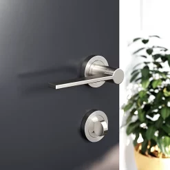 Castorama Ensemble Poignée Sur Rosace Droit à Visser GoodHome Dotz Effet Nickel Satin Gris Ø52mm