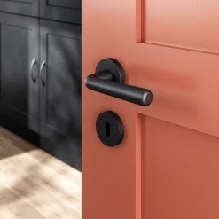 Castorama Ensemble Poignée Sur Rosace Rond à Visser GoodHome Dizel Mat Noir Ø50mm