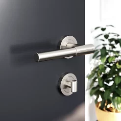 Castorama Ensemble Poignée Sur Rosace Rond à Visser GoodHome Hezo Aluminium Effet Nickel Satin Gris Ø50mm