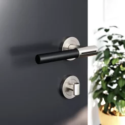 Castorama Ensemble Poignée Sur Rosace Rond à Visser GoodHome Hezo Effet Nickel Satin Gris Ø50mm