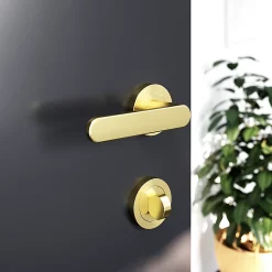 Castorama Ensemble Poignée Sur Rosace Rond à Visser GoodHome Minzh Effet Laiton Satin Or Ø50mm