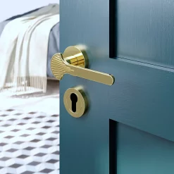 Castorama Ensemble Poignée Sur Rosace Rond à Visser GoodHome Rubian Effet Laiton Or Ø50mm