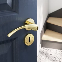 Castorama Ensemble Poignée Sur Rosace Rond à Visser GoodHome Ruis Effet Laiton Or Ø50mm