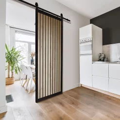 Castorama Ensemble Porte Coulissante Claire-voie Noir MDF H.204 X L.83 Cm Et Système De Rail Rustique